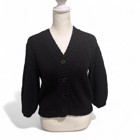 LOFT Women’s Black V-Neck Cardigan Sweater 
 3/4 Sleeves Size XS - Picture 6 of 6